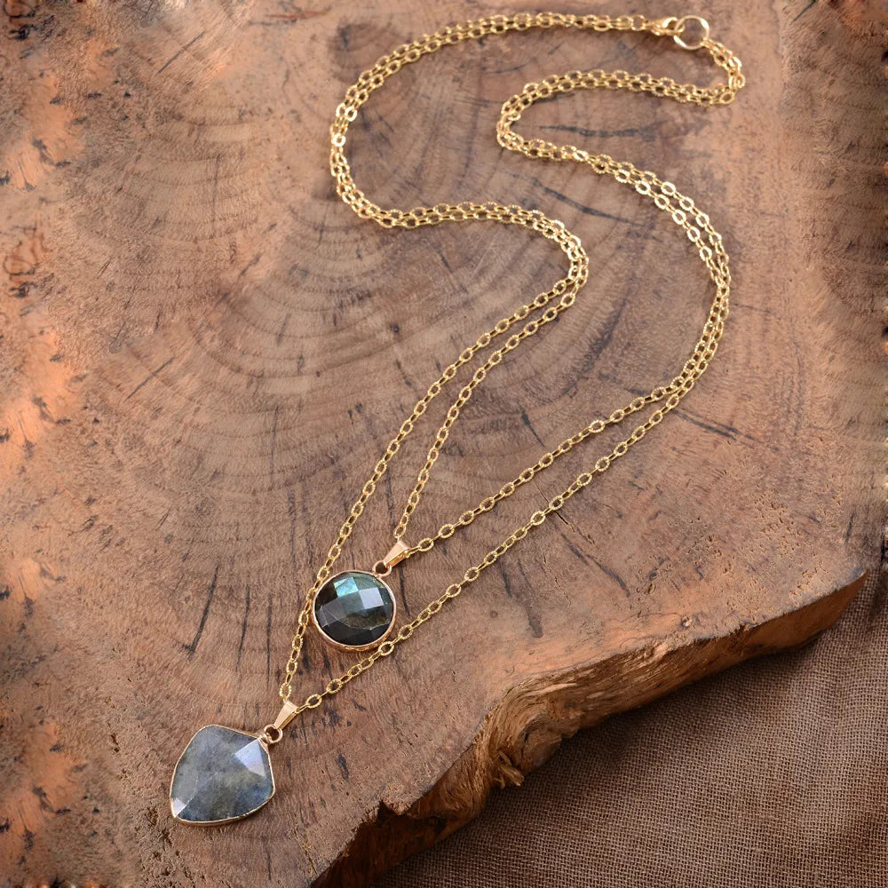 Moonstone Double Chain Pendant Necklace - Healing Crystal Jewelry | Valentine's Day Gift
