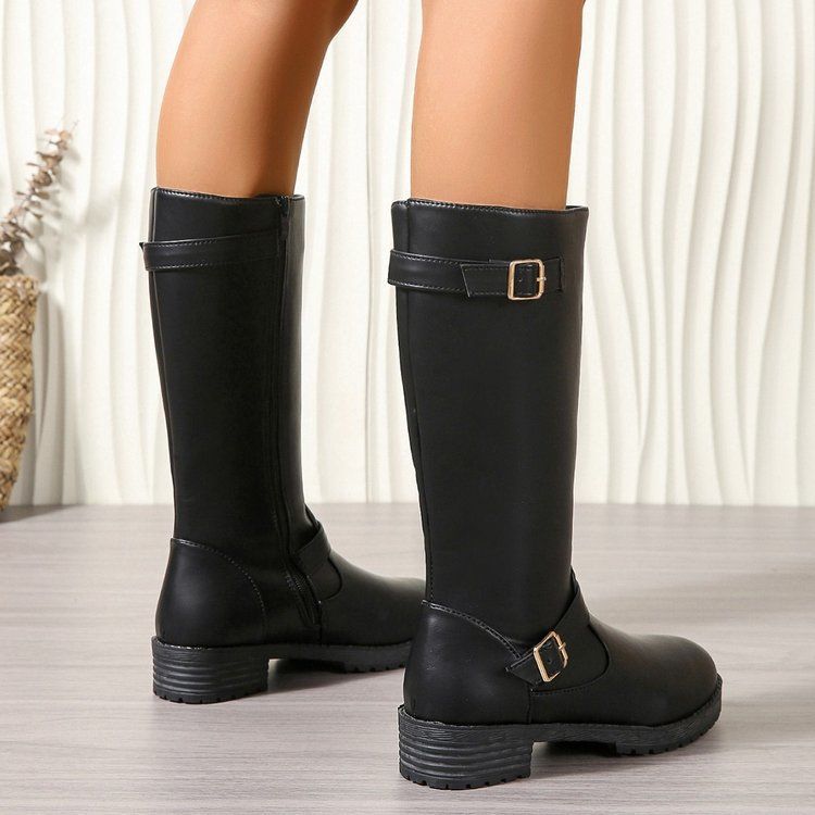 Low-heeled Tall Boots With Zippers