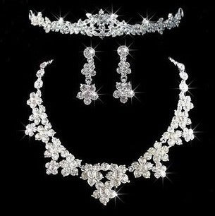 Wedding Bridal Jewelry Set - Gold Crystal Necklace, Earrings & Ring