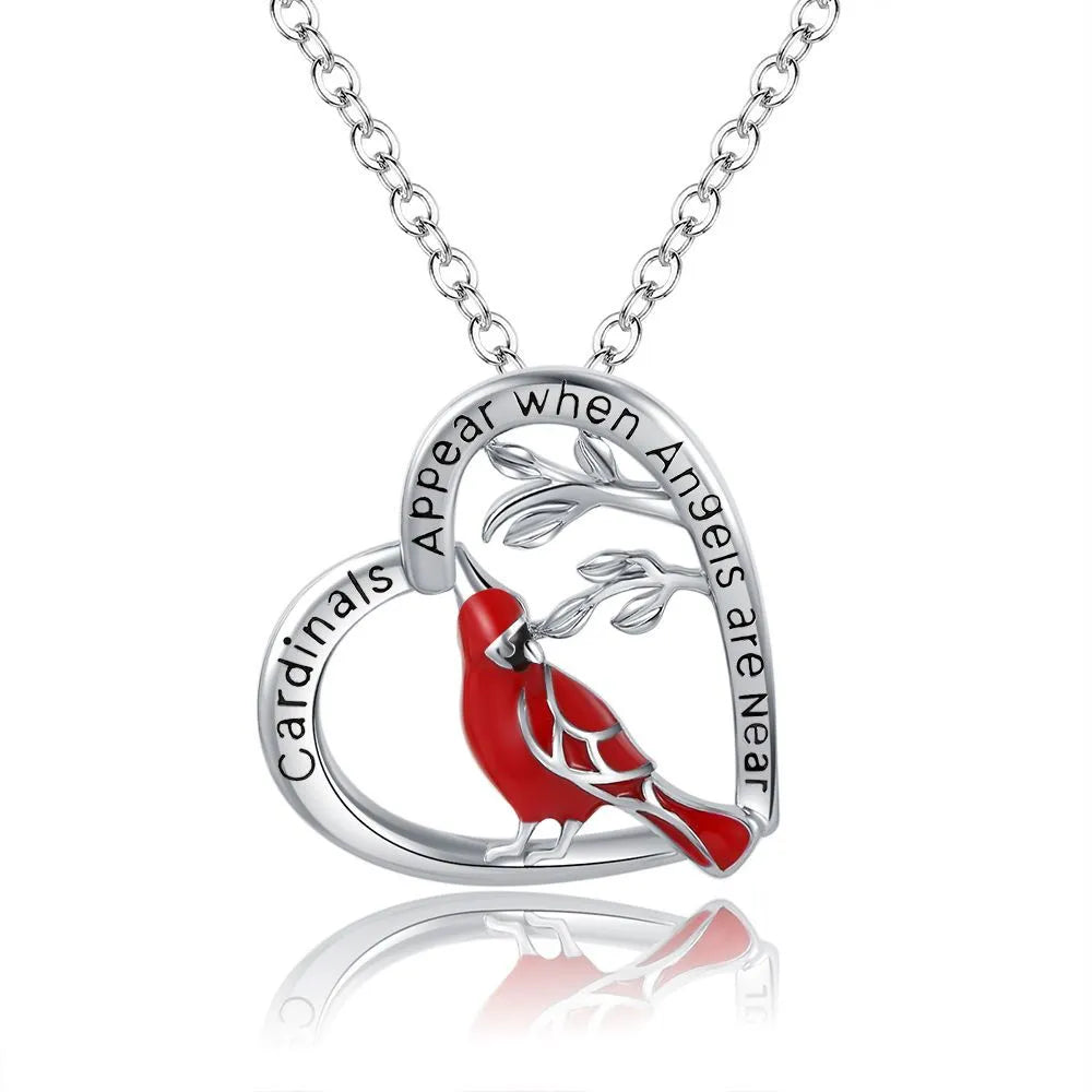 Angels Appear Cardinal Necklace - Memorial Heart Pendant with Gift Card | Valentine's Day Gift