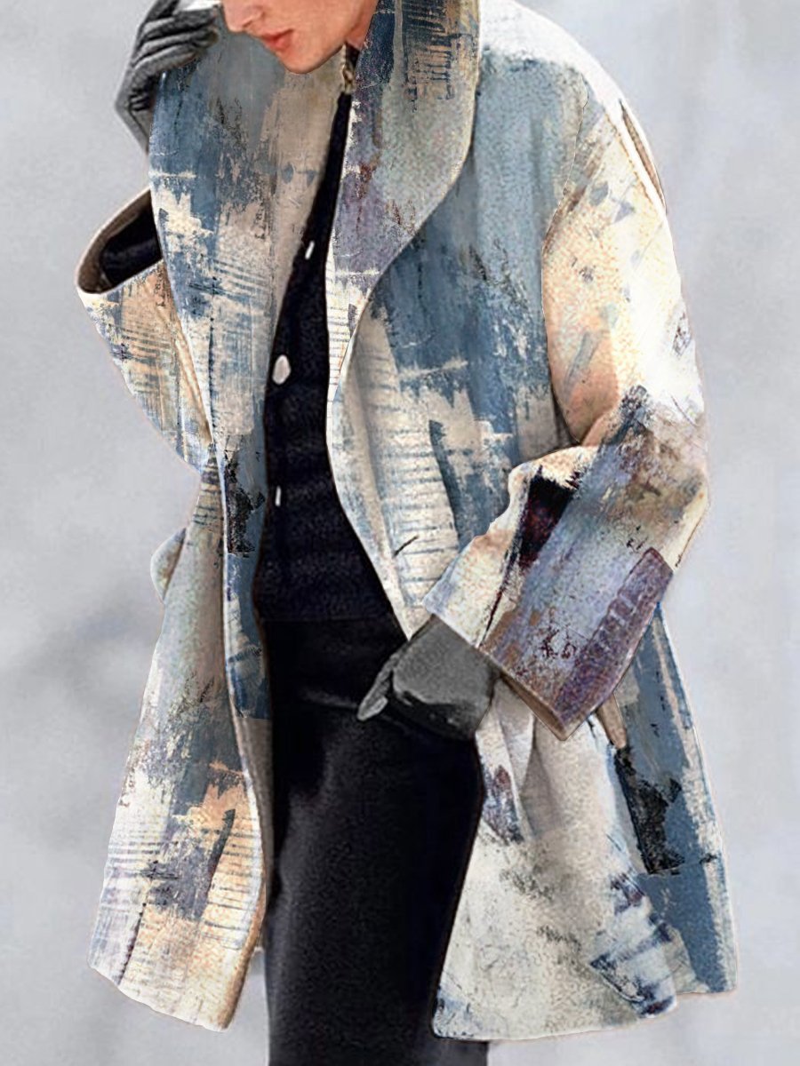 Fashion Retro Women's Lapel Print Wool Jacket