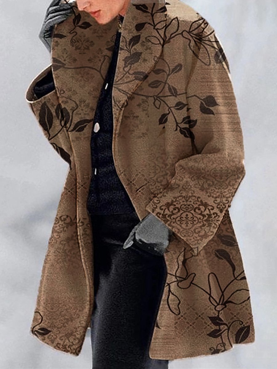 Fashion Retro Women's Lapel Print Wool Jacket