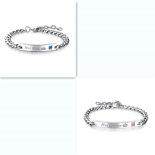 Brățări Cuplu His Queen Her King - Set Romantic Valentine's Day cu Cristale