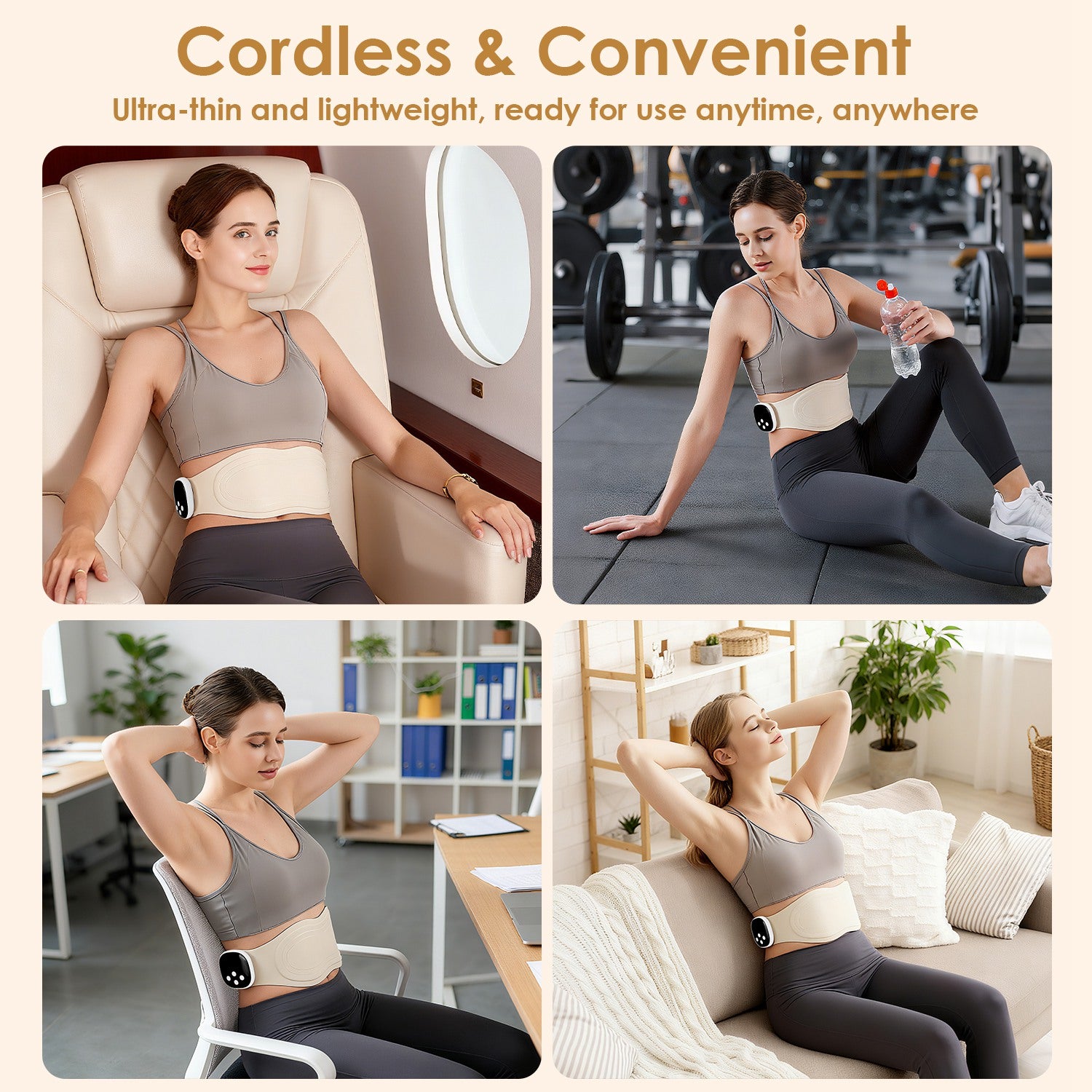 Centură EMS Masaj Spate cu Încălzire - 8 Moduri Masaj Magnetic Cordless cu Telecomandă