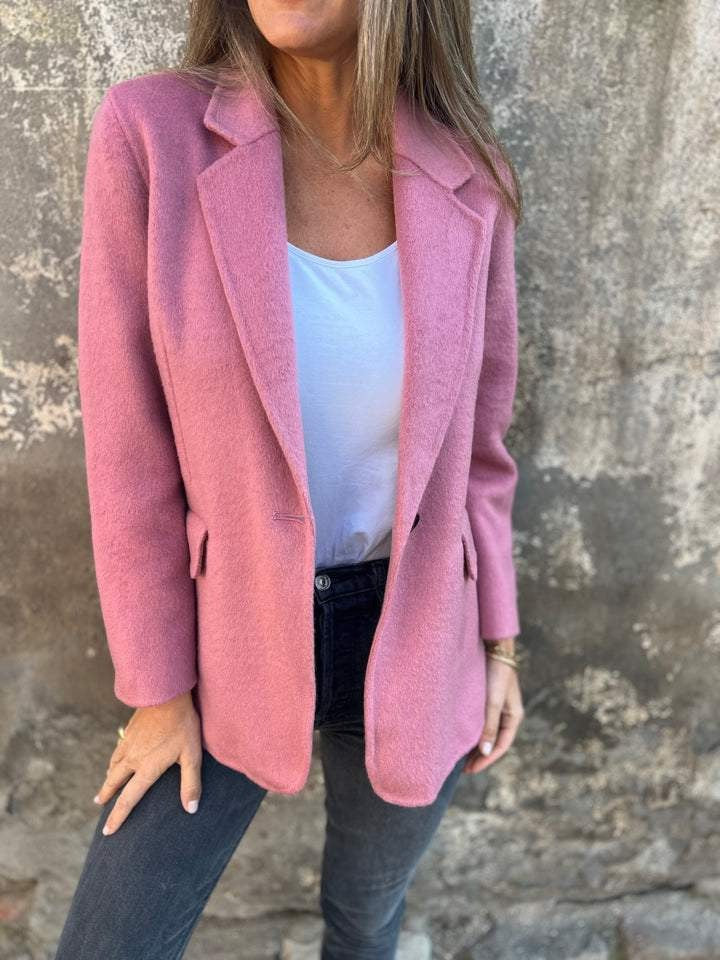 Blazer Elegant Roz - Jachetă Scurtă de Iarnă cu Nasturi