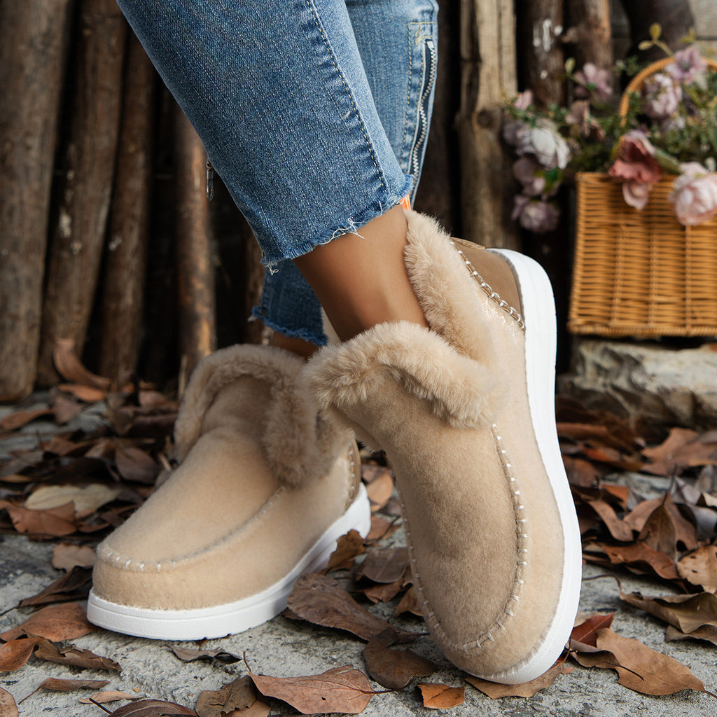 Fleece Lined Thick Plush Boots - Warm Winter Ankle Boots
