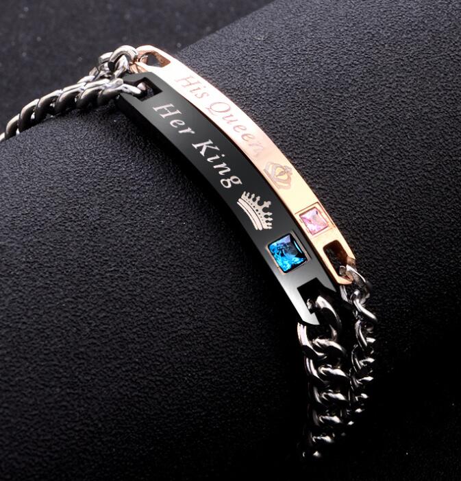 Brățări Cuplu His Queen Her King - Set Romantic Valentine's Day cu Cristale