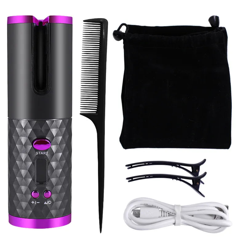 Automatic Hair Curler LCD Display - Rechargeable Ceramic Curling Iron Valentine's Day