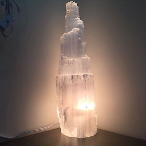 Selenite Crystal Skyscraper Lamp Prime