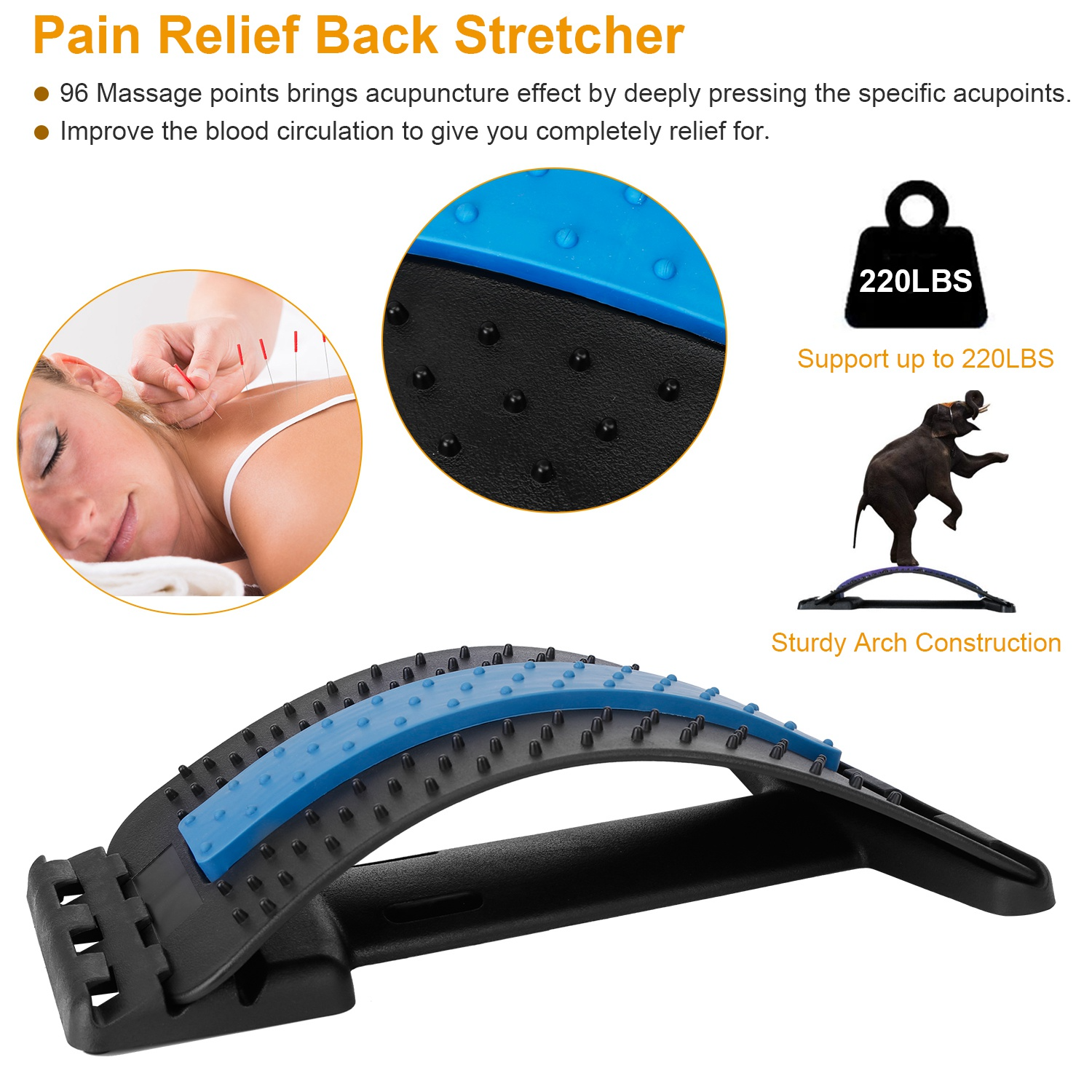 Dispozitiv Stretching pentru Spate Multi-Nivel - Suport Lumbar Spinal cu 3 Niveluri Ajustabile