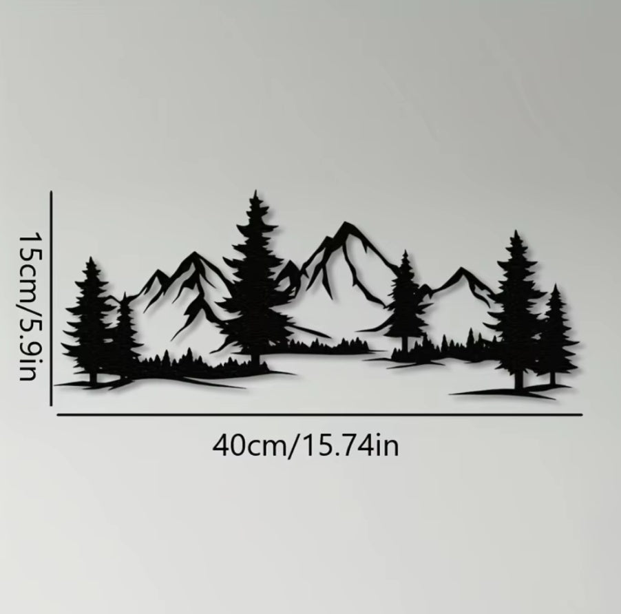 3D Metal Wall Art - Rustic Forest Mountain Design | 40cm Black Silhouette Decor