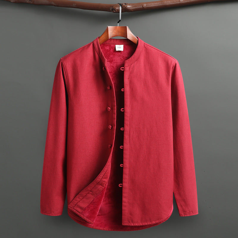 Tang Suit Outfit Chinese Retro Buckle Stand Collar Long Sleeve Cotton Linen Undershirt Coat
