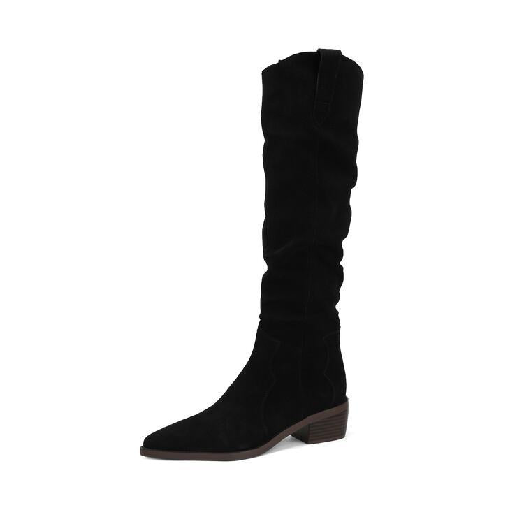 V-Cut Knee High Boots - Chunky Heel Autumn Winter Fashion Boots for Women