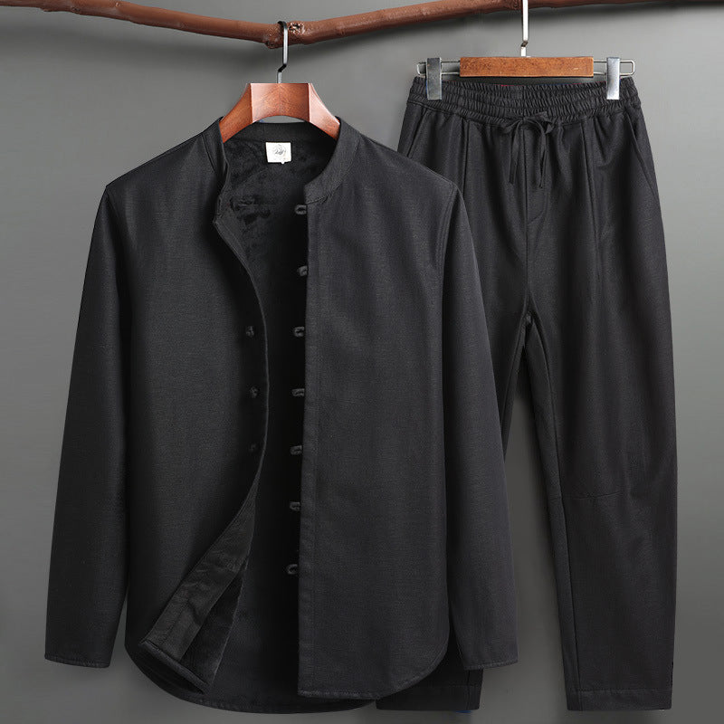 Tang Suit Outfit Chinese Retro Buckle Stand Collar Long Sleeve Cotton Linen Undershirt Coat