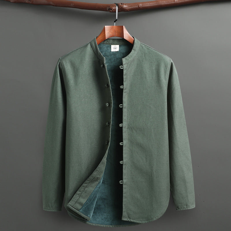 Tang Suit Outfit Chinese Retro Buckle Stand Collar Long Sleeve Cotton Linen Undershirt Coat