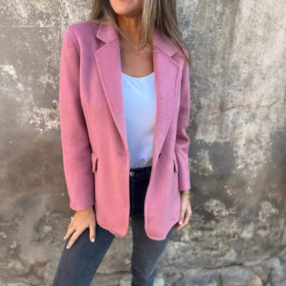 Blazer Elegant Roz - Jachetă Scurtă de Iarnă cu Nasturi