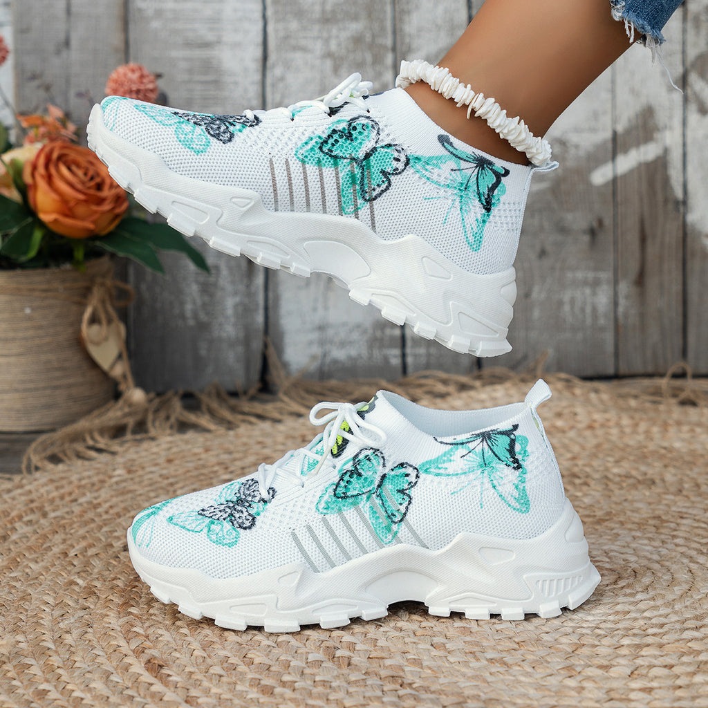 Butterfly Print Mesh Sneakers - Women's Casual Walking Running Shoes