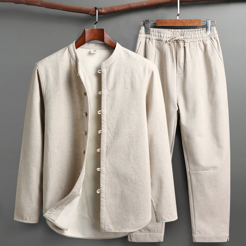 Tang Suit Outfit Chinese Retro Buckle Stand Collar Long Sleeve Cotton Linen Undershirt Coat