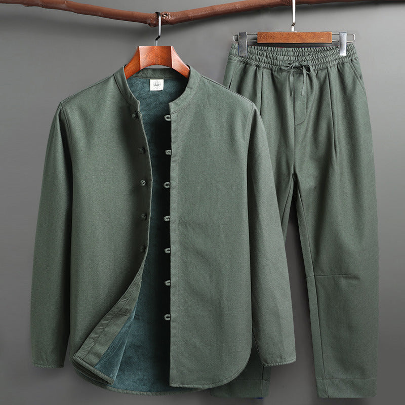 Tang Suit Outfit Chinese Retro Buckle Stand Collar Long Sleeve Cotton Linen Undershirt Coat