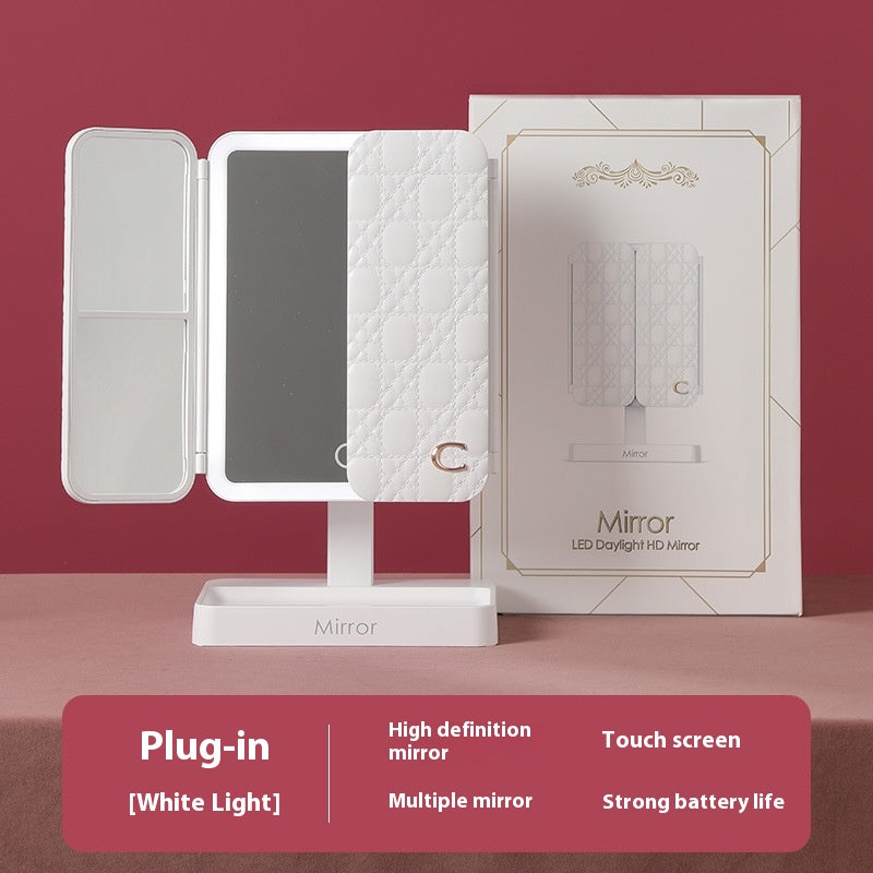 Desktop Three-Fold LED Makeup Mirror with Light