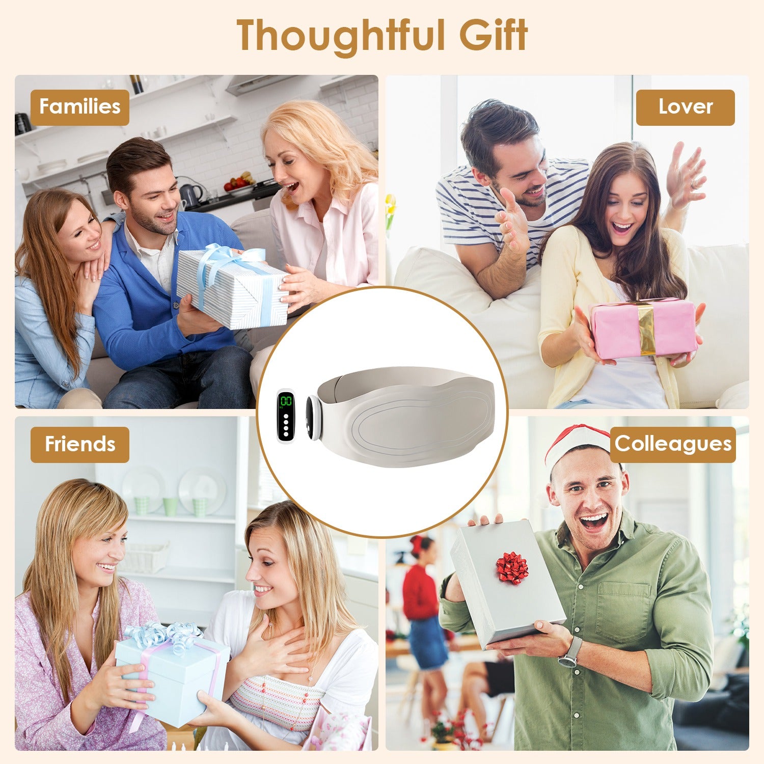 Centură EMS Masaj Spate cu Încălzire - 8 Moduri Masaj Magnetic Cordless cu Telecomandă