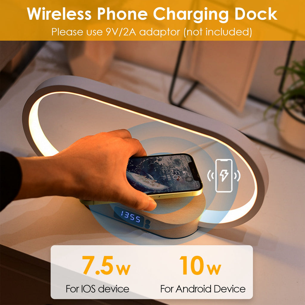 3-in-1 Wireless Charging Bedside Lamp with Clock - LED Touch Control Desk Lamp | Modern Nightstand