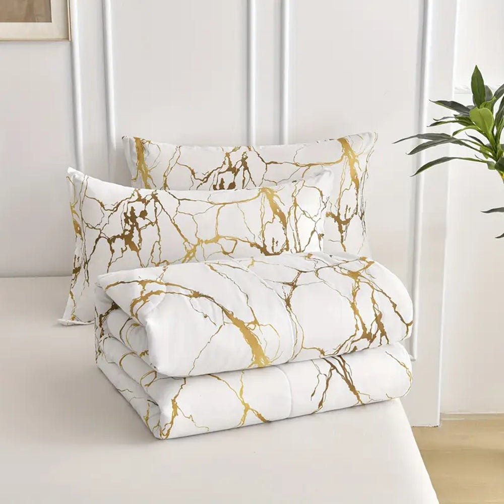 Premium Bedding Set - Elegant Floral Design with Golden Branches - Soft Cotton