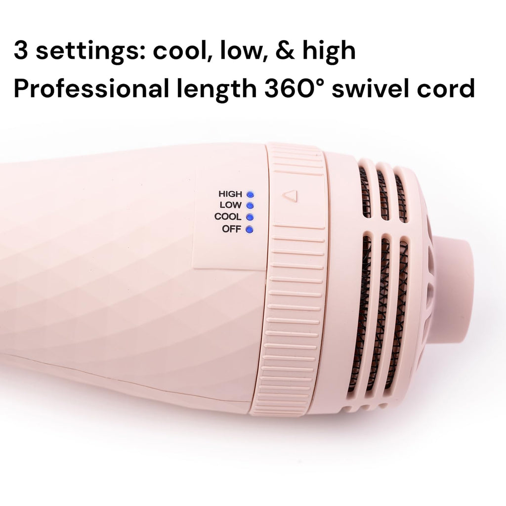 L'ANGE HAIR Le Volume 2-in-1 Titanium Blow Dryer Brush | Hot Air Brush for Hair Drying & Styling | Ionic Oval Barrel for Smooth, Frizz-Free Volume | (Blush – 75mm)