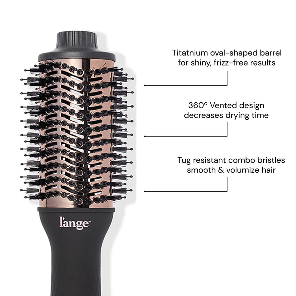 L'ANGE HAIR Le Volume 2-in-1 Titanium Blow Dryer Brush | Hot Air Brush for Hair Drying & Styling | Ionic Oval Barrel for Smooth, Frizz-Free Volume | (Blush – 75mm)