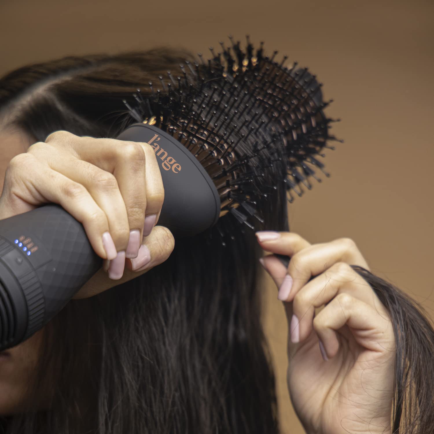 L'ANGE HAIR Le Volume 2-in-1 Titanium Blow Dryer Brush | Hot Air Brush for Hair Drying & Styling | Ionic Oval Barrel for Smooth, Frizz-Free Volume | (Blush – 75mm)