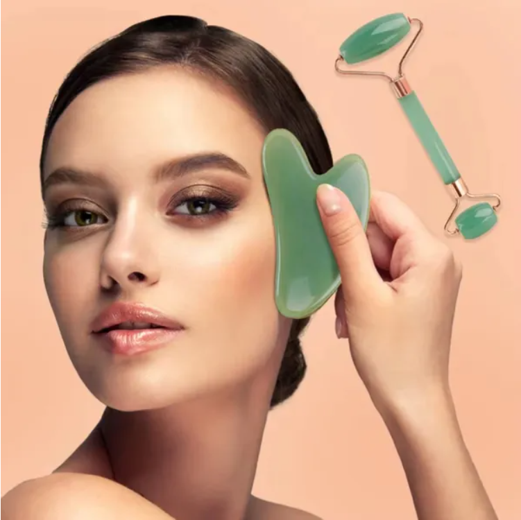 Premium Gua Sha & Jade Roller Set - Natural Stone Facial Massage Tool for Lifting & Sculpting