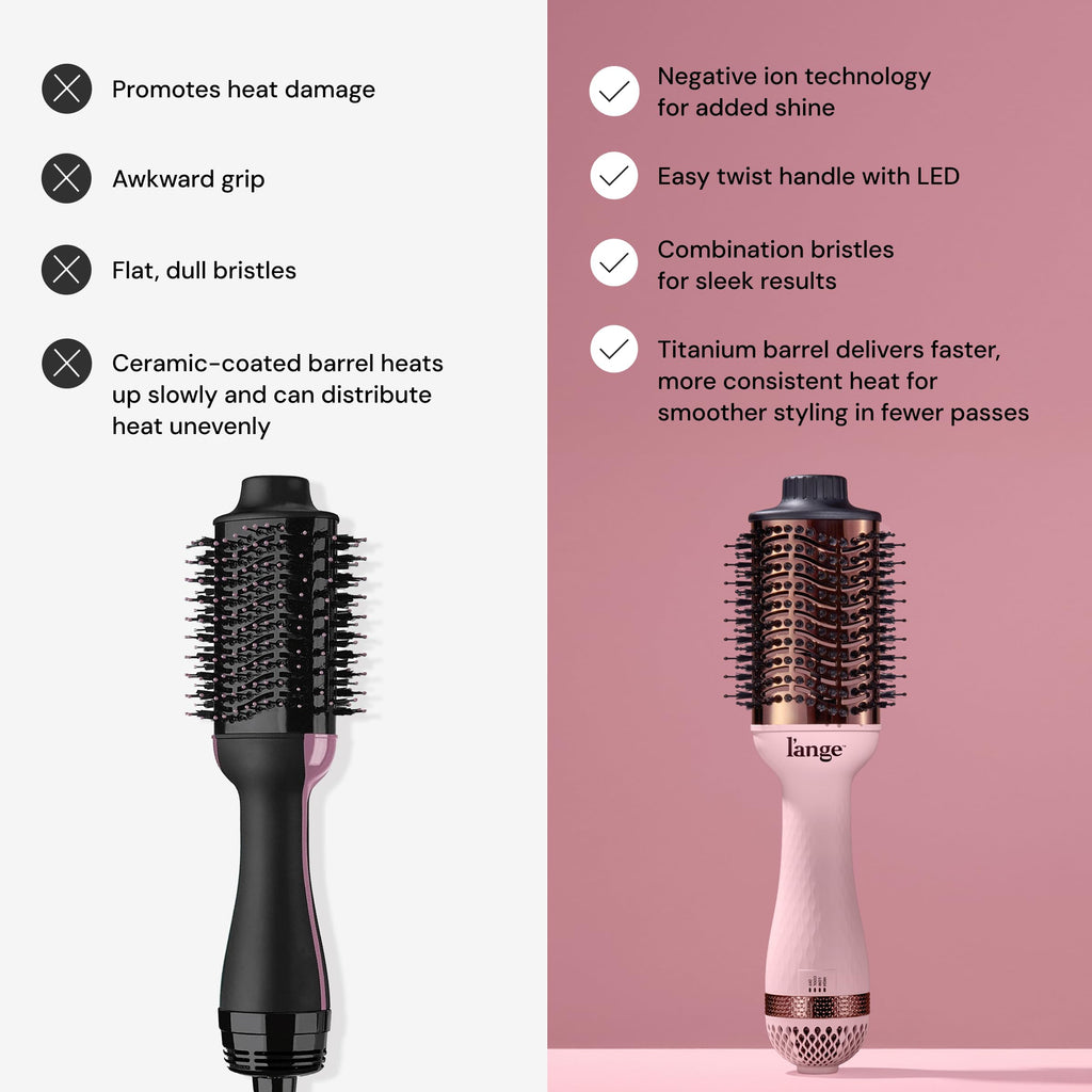 L'ANGE HAIR Le Volume 2-in-1 Titanium Blow Dryer Brush | Hot Air Brush for Hair Drying & Styling | Ionic Oval Barrel for Smooth, Frizz-Free Volume | (Blush – 75mm)