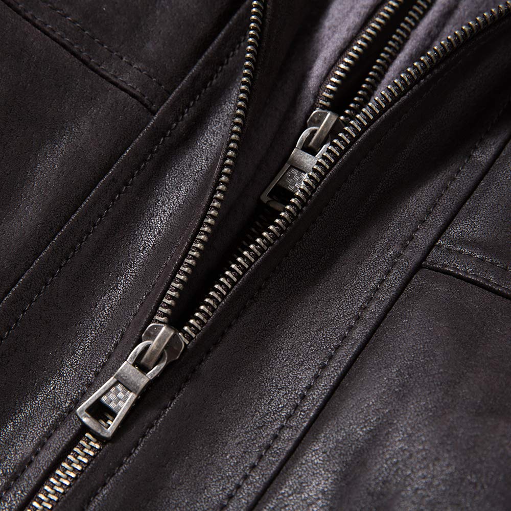 FLAVOR Men Brown Leather Motorcycle Jacket with Removable Hood