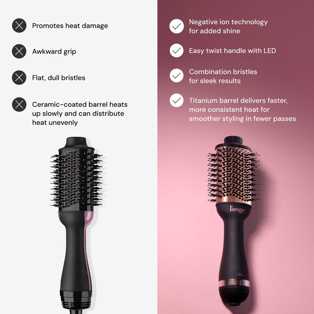 L'ANGE HAIR Le Volume 2-in-1 Titanium Blow Dryer Brush | Hot Air Brush for Hair Drying & Styling | Ionic Oval Barrel for Smooth, Frizz-Free Volume | (Blush – 75mm)