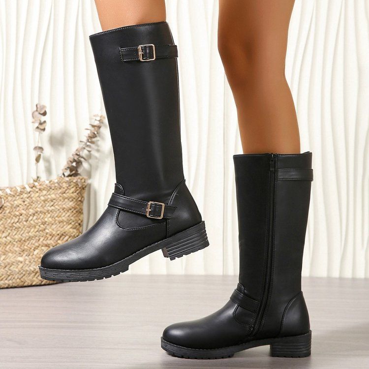 Low-heeled Tall Boots With Zippers