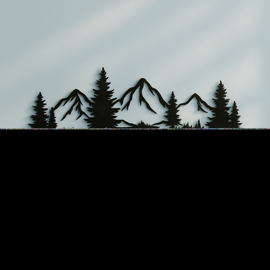 3D Metal Wall Art - Rustic Forest Mountain Design | 40cm Black Silhouette Decor