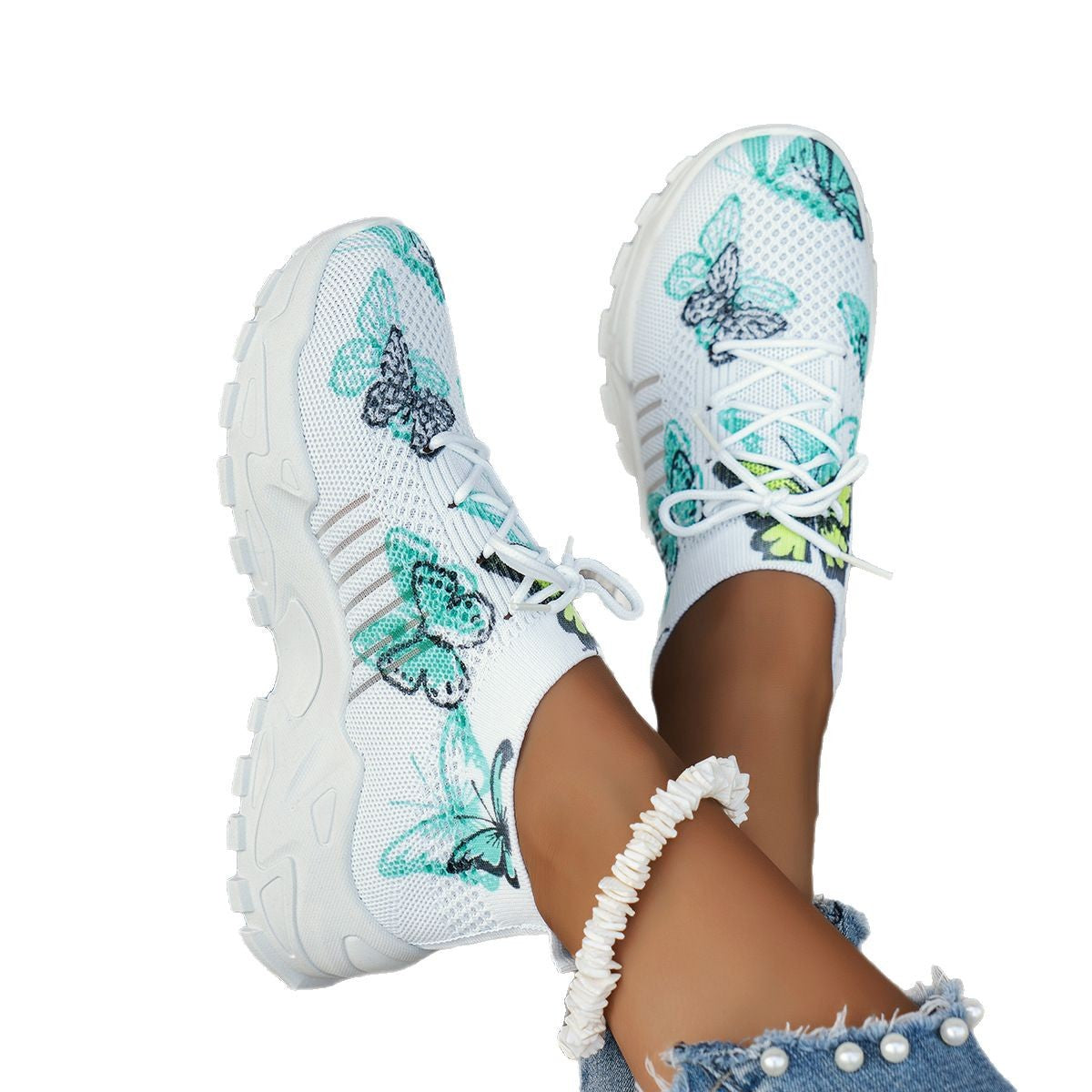 Butterfly Print Mesh Sneakers - Women's Casual Walking Running Shoes