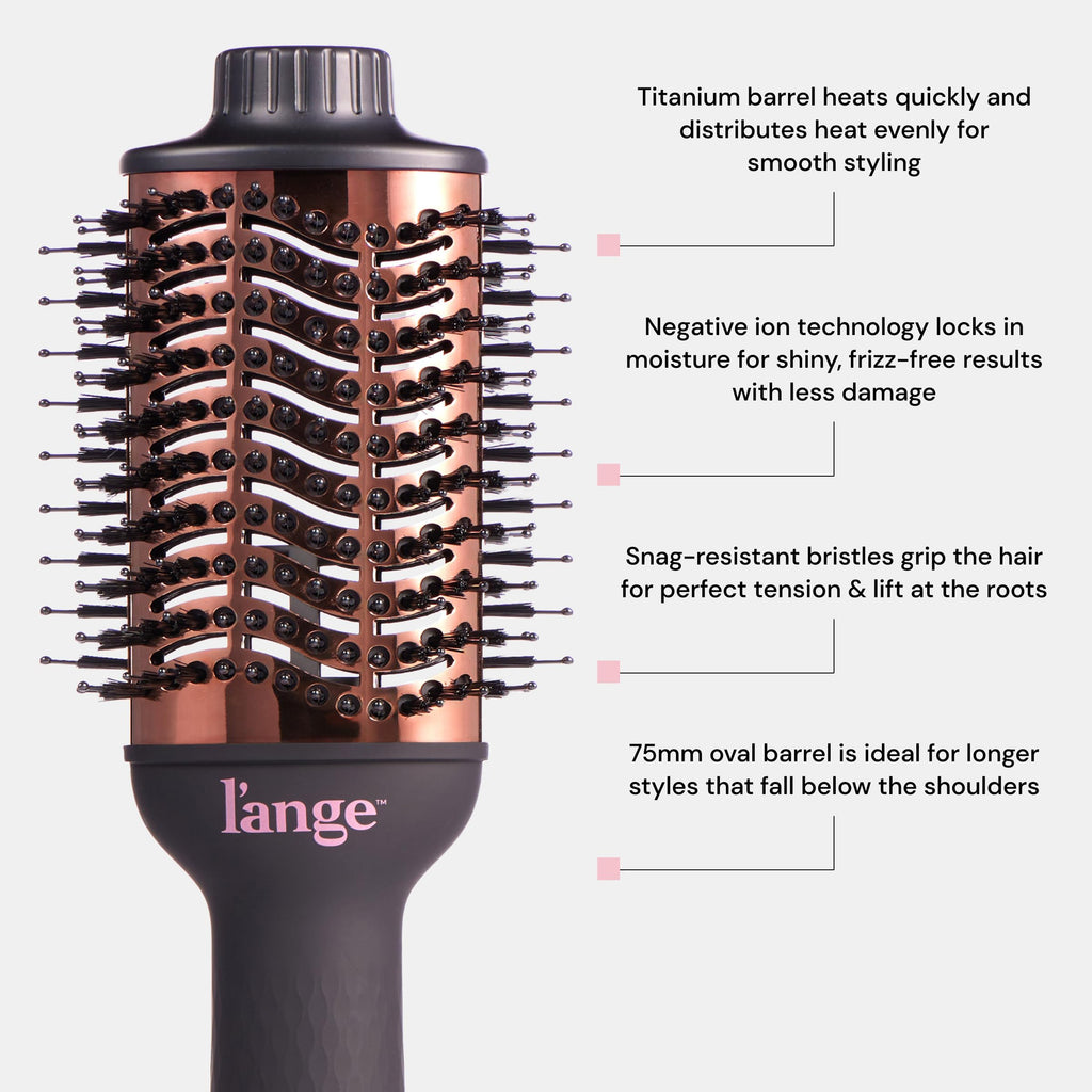 L'ANGE HAIR Le Volume 2-in-1 Titanium Blow Dryer Brush | Hot Air Brush for Hair Drying & Styling | Ionic Oval Barrel for Smooth, Frizz-Free Volume | (Blush – 75mm)