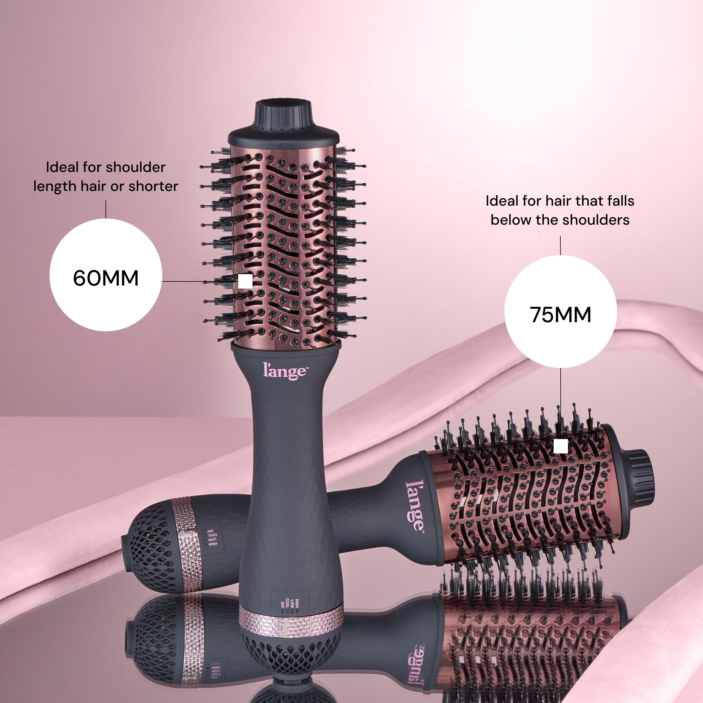 L'ANGE HAIR Le Volume 2-in-1 Titanium Blow Dryer Brush | Hot Air Brush for Hair Drying & Styling | Ionic Oval Barrel for Smooth, Frizz-Free Volume | (Blush – 75mm)