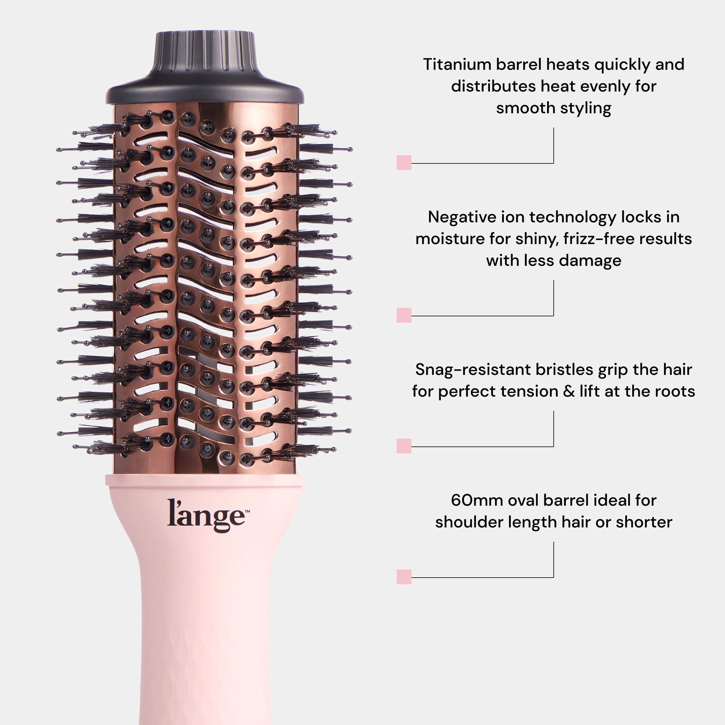 L'ANGE HAIR Le Volume 2-in-1 Titanium Blow Dryer Brush | Hot Air Brush for Hair Drying & Styling | Ionic Oval Barrel for Smooth, Frizz-Free Volume | (Blush – 75mm)