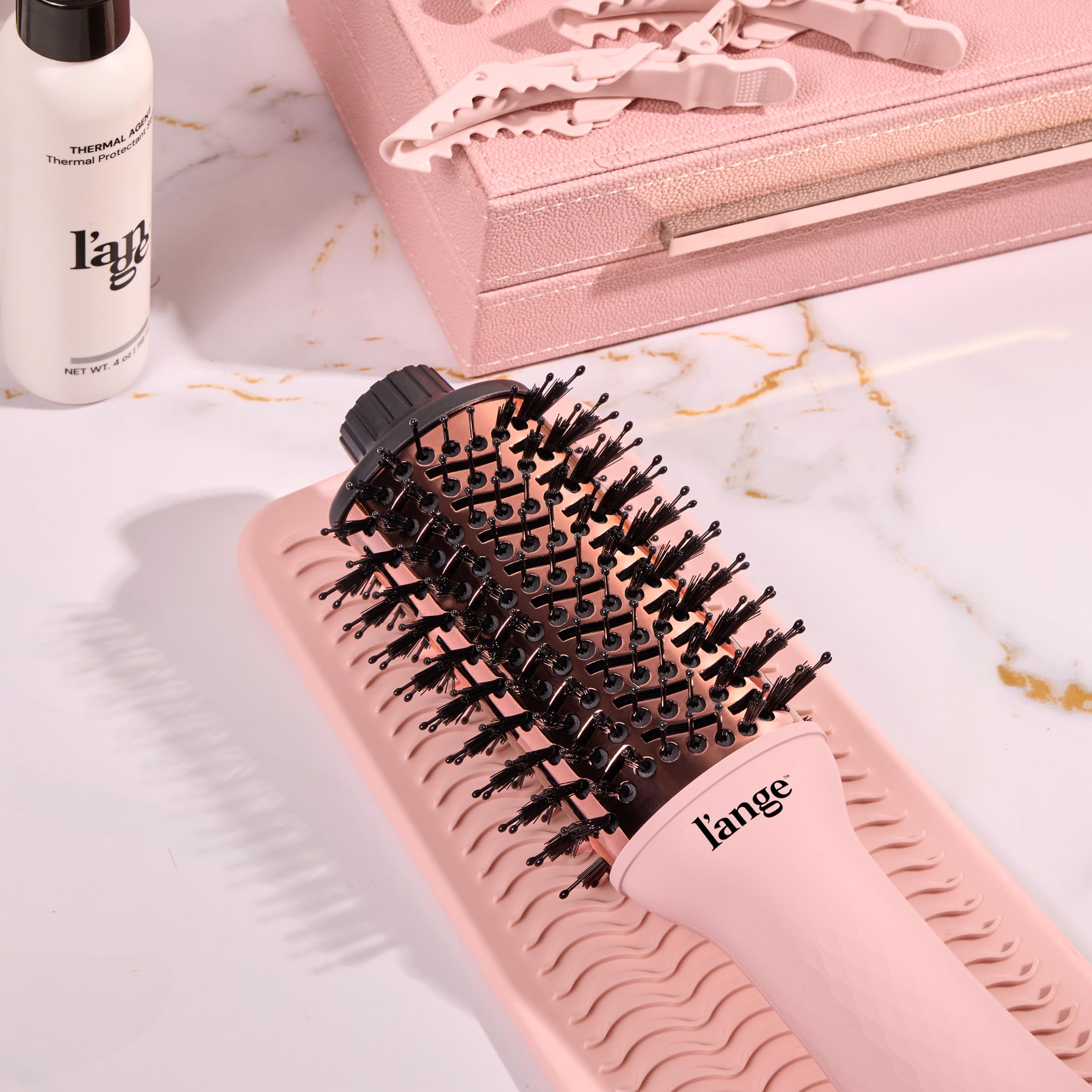 L'ANGE HAIR Le Volume 2-in-1 Titanium Blow Dryer Brush | Hot Air Brush for Hair Drying & Styling | Ionic Oval Barrel for Smooth, Frizz-Free Volume | (Blush – 75mm)