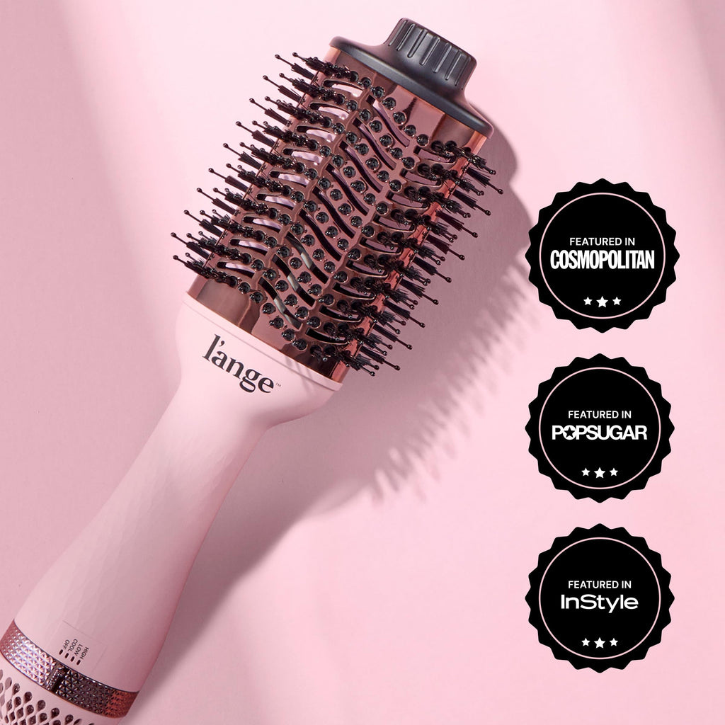 L'ANGE HAIR Le Volume 2-in-1 Titanium Blow Dryer Brush | Hot Air Brush for Hair Drying & Styling | Ionic Oval Barrel for Smooth, Frizz-Free Volume | (Blush – 75mm)