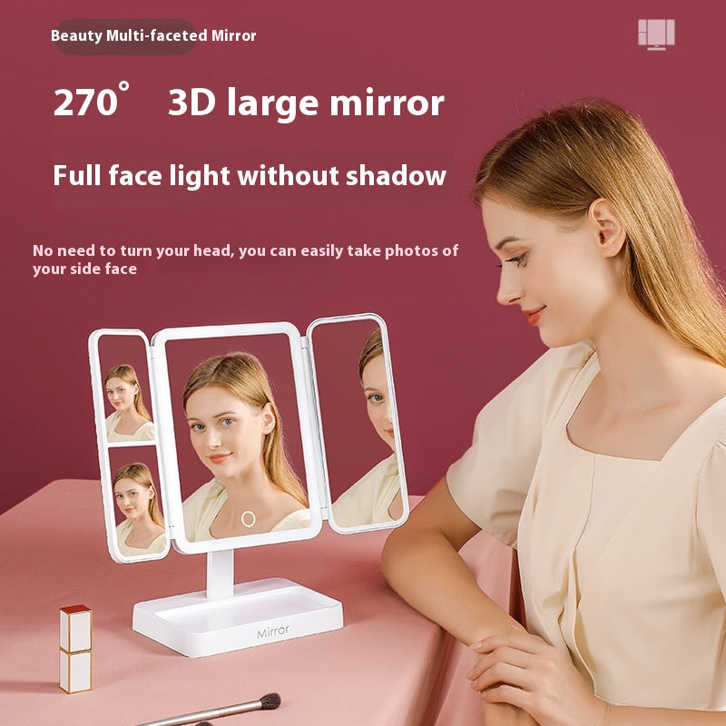Desktop Three-Fold LED Makeup Mirror with Light