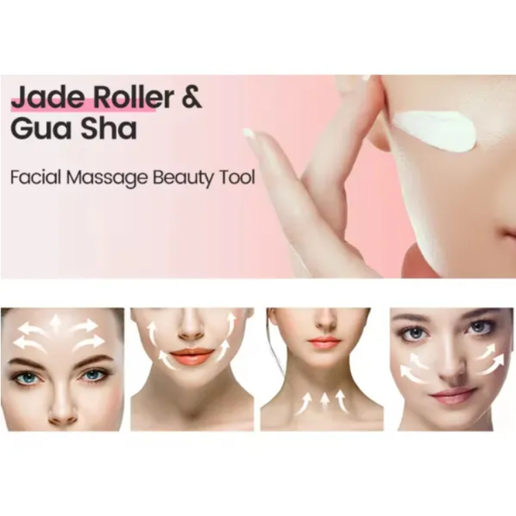 Premium Gua Sha & Jade Roller Set - Natural Stone Facial Massage Tool for Lifting & Sculpting