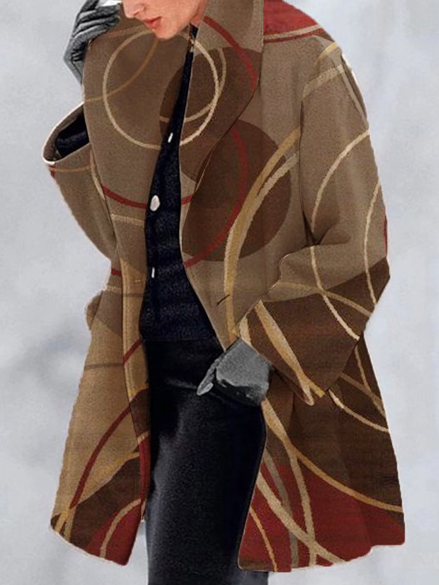 Fashion Retro Women's Lapel Print Wool Jacket