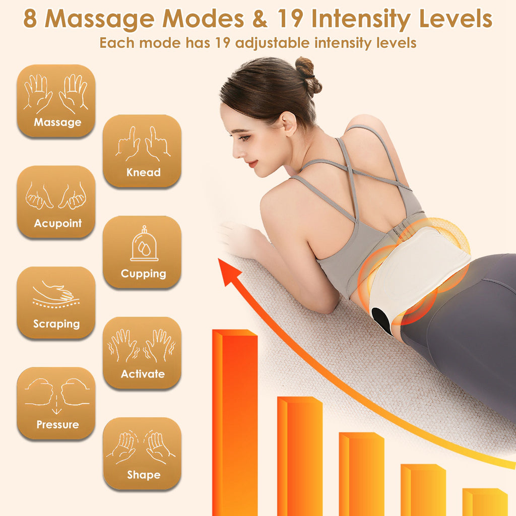 Centură EMS Masaj Spate cu Încălzire - 8 Moduri Masaj Magnetic Cordless cu Telecomandă