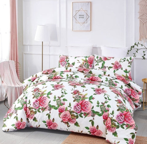 DaDa Bedding Romantic Roses Lovely Spring Pink Floral Duvet Cover Set