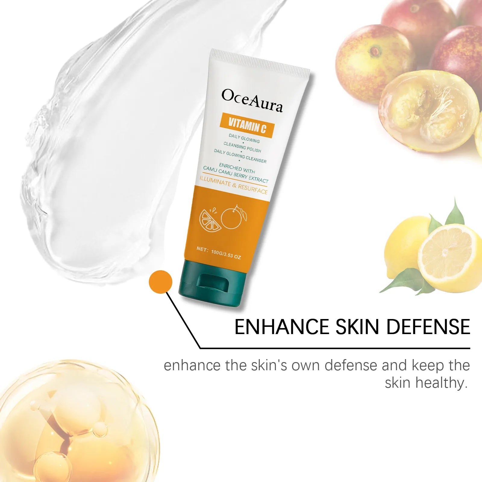 OceAura Vitamin C Cleanser - Brightening Complexion Cleansing Face Gentle Hydrating 100g