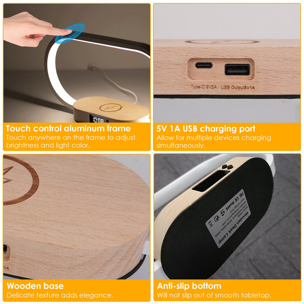 3-in-1 Wireless Charging Bedside Lamp with Clock - LED Touch Control Desk Lamp | Modern Nightstand