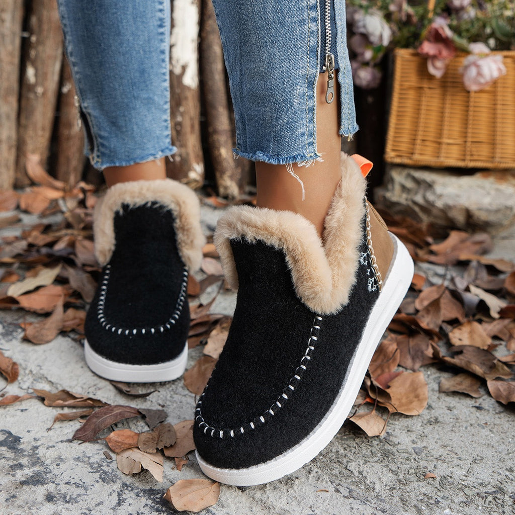 Fleece Lined Thick Plush Boots - Warm Winter Ankle Boots